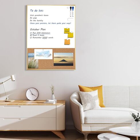 ARCOBIS Cork Board Board Board Combo ، Frame Board-Gold Board-Gold 24 × 18 بوصة ، لوحة محو جاف مغناطيسي و Corkboard للورقة ، لوحة الرؤية للمنزل ، المكتب ، المدرسة in Kuwait