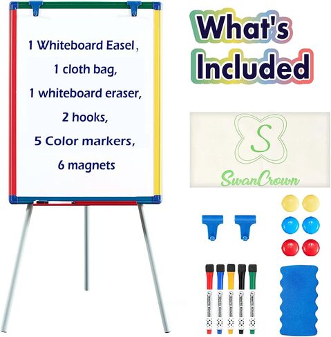 Magnetic Whiteboard Easel with Stand Dry Erase Flipchart Board for School Classroom Home Children Teaching Display,Colorful Frame,24x18inches in Saudi Arabia