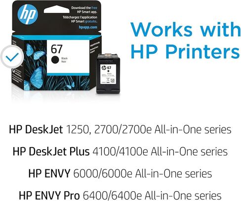 HP 67 خرطوشة الحبر الأسود | يعمل مع HP Deskjet 1255 ، 2700 ، 4100 Series ، HP Envy 6000 ، 6400 Series | مؤهل للحصول على الحبر الفوري | 3ym56an in Kuwait