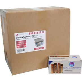 L LIKED Preformed Coin Wrappers Rolls (128 Assorted) - Quarters, Pennies, Nickels and Dimes