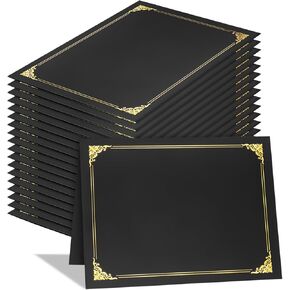 10 Packs Certificate Holders, Black Certificate Covers, Diploma Holders, Certificate Folders with Gold Foil Border for Letter Size 8.5" x 11" Certificates, Diploma, Documents, Award Cover