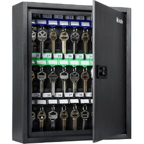 Uniclife 120 Position Key Cabinet with Combination and Key Lock Resettable Black Digital Security Storage Box Steel Key Organizer with Adjustable Racks Colorful Key Tag Stickers and Hooks