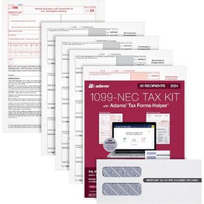 Adams 1099 NEC Forms 2023, 3 Up, Tax Forms Kit for 30 Recipients, 5 Part NEC Tax Form Sets with Self Seal 1099 Envelopes and 3 1096 (TXA22905NEC-23)