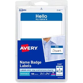 Avery Hello My Name is Name Tags, White with Blue Border, 100 Removable Name Badges (05141)