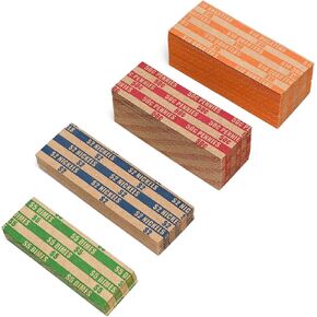 ESSENTIAL 100 pcs Assorted Packed Flat Stripped Coin Wrappers, Coin Rolls Wrapper for Quarters, Dimes, Nickels, Pennies