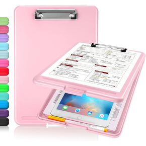 Sooez Clipboard with Storage, Plastic Storage Clipboard with Low Profile Clip, Heavy Duty Nursing Clipboards Foldable, Coaches Clipboard Case for Work Kids, Teacher Must Haves, Office School Supplies