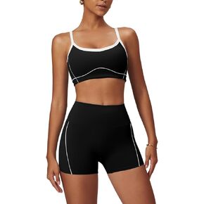 Yoga sets for women 2 piece Fashion contrasting lines Sports Bra and High Wasit Split hem Flared Leggings