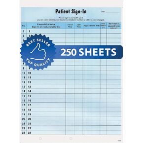 Tabbies Patient Sign-in Peel Off Label Forms, 8-1/2" x 11", HIPAA Compliant, Confidential Patients Sign in Sheet, Provide Daily Patient Logs, 250 Sheets/Pack, Blue