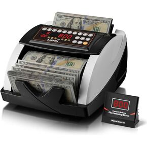 Aneken Money Counter with Value Count, UV/MG/IR Counterfeit Detection for Dollars Euros Machine with Count/Add/Batch/Auto Modes, Cash Counter with External LCD Display, White