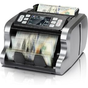 MUNBYN IMC09 Mixed Denomination Money Counter Machine, Value Counting, UV/MG/IR/MT Bill Counter, 3.5" TFT Display Money Counting Machine, USD, EUR, MXN, CAD Cash Counter for Business (White)