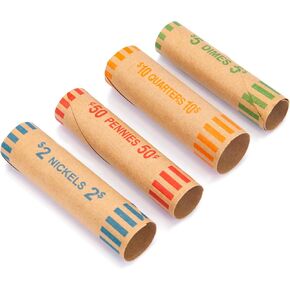 NATURALABEL 72 Assorted Coin Wrappers Rolls - 18 Quarters, 18 Pennies, 18 Nickels, 18 Dimes, Durable Preformed Paper Coins Tubes, Change Rolls Wrappers (72pcs)