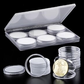 63PCS Silver Dollar Coin Holder, Clear Coin Capsules, Coin Holders for Collectors, Plastic Coin Case for Morgan Silver Dollar, Coin Protectors with Adjustable Gasket (17/20/25/27/30/33/38/40mm)
