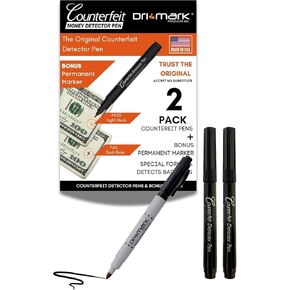 Dri Mark CFD5PK Counterfeit Bill Detector Marker Pen, Made in The USA, 3 Times More Ink, Pocket Size, Fake Money Checker - Money Loss Prevention Tester & Fraud Protection for U.S. Currency (Pack of 5)