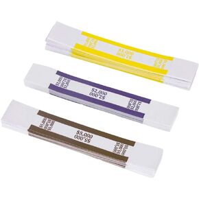 NATURALABEL 300pcs Assorted Currency Straps, $1000, 2000, 5000, Each 100 Straps, Self Adhesive Money Bands (3 Colors)
