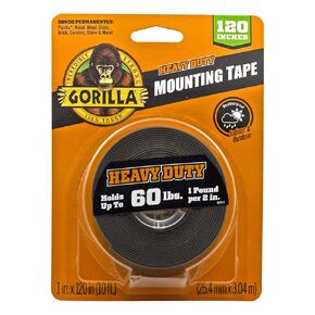 Gorilla Heavy Duty; Extra Long Double Sided Mounting Tape; 1" x 120"; Black; (Pack of 1)
