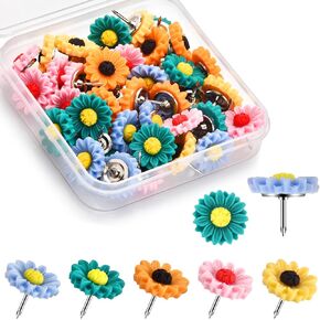 40Pcs Push Pins, Thumb Tacks for Bulletin Board, Flower Decorative Pins and Tacks, Cork Board Thumbtacks, Cute Thumbtack for Office Decorative