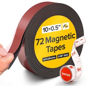 X-bet MAGNET Flexible Magnetic Tape (10 feet x 1/2 inch) - Magnetic Strip with Strong Self Adhesive - Ideal Magnetic Roll for Craft and DIY Projects - Sticky Magnets for Fridge and Dry Erase Board