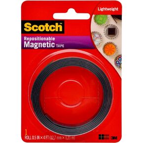 Scotch Magnetic Tape, 1/2 inch x 48 inch (4 Ft), Self-Permanent Adhesive, Cuts Easily with Scissors, Will Not Curl After Mounting, Easy-to-Apply Design (MT004.5S)