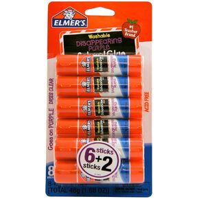 Elmer's® Washable Disappearing Purple School Glue Sticks, 0.21 Oz., Pack Of 6 + 2 Bonus Sticks