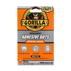 Gorilla Permanent Adhesive Dots, Double-Sided, 150 Pieces, 0.5" Diameter, Clear, (Pack of 1)