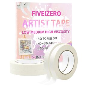Fiveizero 4 Rolls شريط اللزوجة الفنانين - شريط الحمضي ، شريط تقنيع أبيض 1 بوصة ، شريط فني للورق المائي ، الطلاء ، تأطير ، وصياغة ، طوله 492 قدم (0.6 ، 1in)