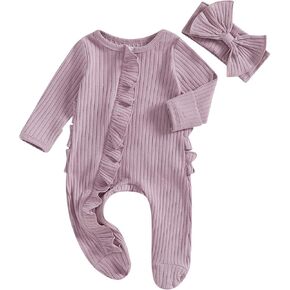 Baby Girl Winter Clothes Newborn Little Sister Going Coming Home Outfit Ruffle Mitten Romper Cute Ribbed Jumpsuit