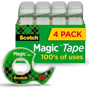 Scotch Magic Tape, Invisible, Home Office Supplies and Back to School Supplies for College and Classrooms, 4 Rolls with 4 Dispensers