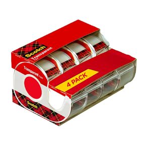 Scotch Transparent Tape, 4 Dispensered Rolls, Versatile, Clear Finish, Clear Tape Engineered for Office and Home Use, 3/4 x 850 Inches