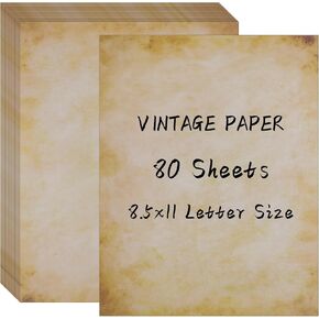80 Sheets Vintage Paper, 8.5" x 11" Antique Stationary Paper for Writing, Letter Size Printer Paper, Double-sided Aged Parchment Paper for Printing, Decorative Old Look Paper for Invites Resume