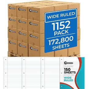 Loose Leaf Paper - 6 Pack, 900 Sheets, Wide Ruled, 8" x 10.5", Fits Standard 3 Ring Binders, 150 Sheets/Pack, White Notebook Paper for School
