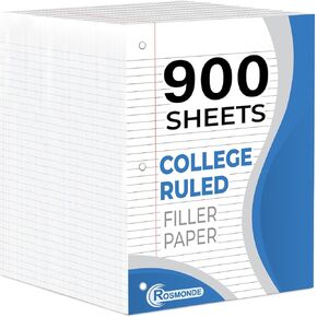 Loose Leaf Paper, 450 Sheets, 3 Pack, College Ruled Paper, 8" x 10.5", Bulk Office Filler Paper, 3 Hole Punched, 150 Sheets/Pack, 56 gsm Paper, College Ruled Notebook Paper for Binder, White