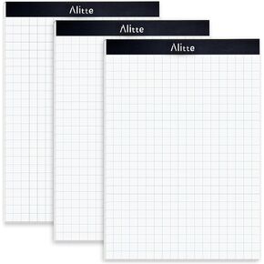 Graph Paper Pad, Pack of 12, White Letter Size - 4x4 Quad Grid Paper, With Blue Lines - Easy-Tear Perforations, 11x8.5 Cardboard Backing - Graph Notepads for School, Office -50 Sheets per Pad