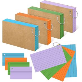 Colored Index Cards 3x5 Inches Flash Cards with Ring Lined Flashcards Heavy Note Cards for Studying School Supplies College, 200 Count