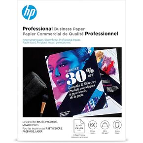 HP Professional Business Paper, Glossy, 8.5x11 in, 48 lb, 150 sheets, works with inkjet, PageWide, laser printers (Q1987A)