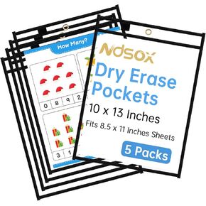 Ndsox 15 Packs Oversized Dry Erase Pockets Reusable Plastic Sleeves Clear Job Ticket Holders Heavy Duty Transparent Hanging Sheet Protectors for Teacher Classroom School Office Work Warehouse, Black