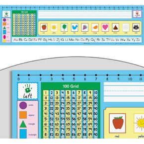 Really Good Stuff 24PK Chalkboard Style Grade 3-5 Self-Adhesive Vinyl Desktop Reference Nameplate with Cursive Letters, Multiplication Grid, Number Line, Place Values, Decimals, Percentages, Fractions