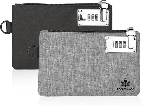 2pcs قفل الأموال القابلة للقفل - 5 × 8 بوصات دائمة نايلون قفل حقيبة بنك كيس المحفظة للنقد ، المجوهرات ، جوازات السفر ، الطب ، بطاقات الائتمان وحقيبة نقدية تخزين قيمة (أسود ورمادي) in Kuwait