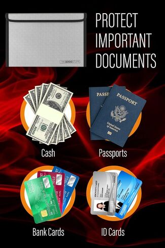 Fireproof Document Bag Legal Size: 15" x 11" [2000°F UL Certified] Protect Birth Certificates, Contracts, Legal Papers, Cash, and Other Valuables - Water and Fire Resistant File Bags in Kuwait