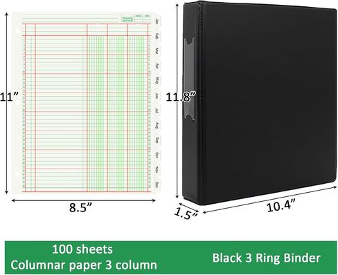 100 Sheets Accounting Ledger Paper with 3 Ring Binder and Monthly Tabs, 3 Column columnar Analysis Pads, Refillable Accounting Ledger Notebook (8.5X11 Inch) in Kuwait