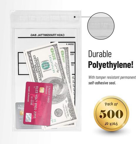 Tamper Proof Bank Deposit Bags - Self-Adhesive Seal, Write-On Surface, 6"x9" Clear Plastic Cash Envelopes | Pack of 500 in Saudi Arabia