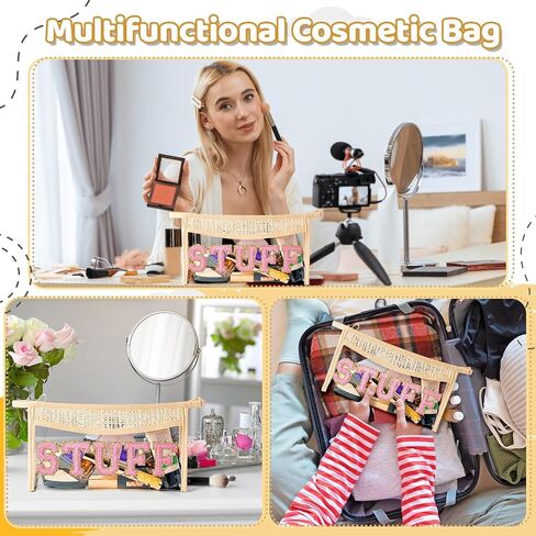 Boho Patch Cosmetic Bag - Back to School FACE Blue Chenille Varsity Letter Clear Toiletry Bag Waterproof Portable Woven Makeup Bag PVC Purse Travel Beach Bag for Teacher Appreciation Gift in Saudi Arabia