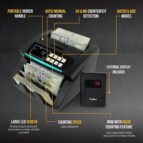 KOLIBRI Signature Bank-Grade Money Counter Machine Mixed Denomination | 2-Pocket Cash Counter Machine, Currency Discriminator | 3-Year Manufacturer's Warranty | 2 CIS UV/MG IR/MT SN/DV IRT in Saudi Arabia