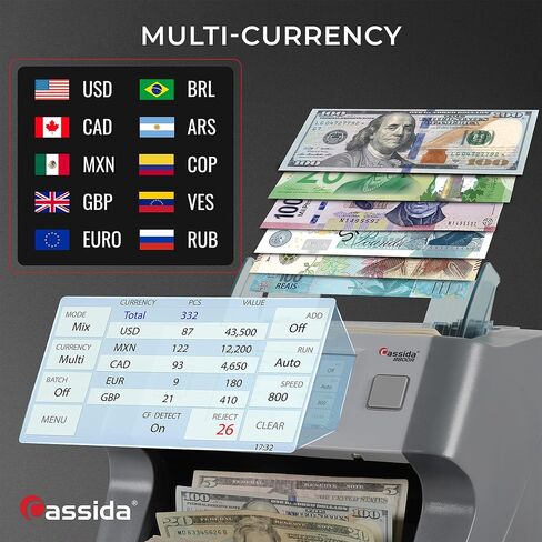 Cassida 5520 UV/MG - USA Money Counter مع Valucount و UV/Mg/IR Doversion Detection و Add and Batch - عرض LCD كبير وسرعة حساب سريع 1،300 ملاحظة/دقيقة in Kuwait