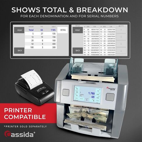 Cassida 5520 UV/MG - USA Money Counter مع Valucount و UV/Mg/IR Doversion Detection و Add and Batch - عرض LCD كبير وسرعة حساب سريع 1،300 ملاحظة/دقيقة in Kuwait