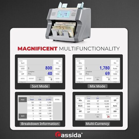 Cassida 5520 UV/MG - USA Money Counter مع Valucount و UV/Mg/IR Doversion Detection و Add and Batch - عرض LCD كبير وسرعة حساب سريع 1،300 ملاحظة/دقيقة in Kuwait