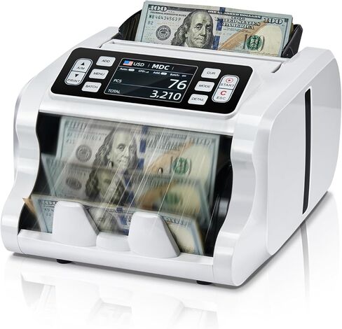 Munbyn IMC09 آلة عداد المذهب المختلط ، عد القيمة ، UV/Mg/IR/MT Bill Counter ، 3.5 "عرض طابعة العد الأموال TFT ، USD ، EUR ، MXN Cash Counter for Business (Black) in Saudi Arabia
