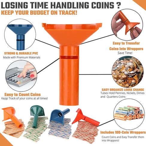 Coin Storage & Sorter Tubes 4 Color – Coded Coin Counters Tubes and Assorted Coin Wrappers in Kuwait