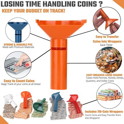 Coin Storage & Sorter Tubes 4 Color – Coded Coin Counters Tubes and Assorted Coin Wrappers in Saudi Arabia