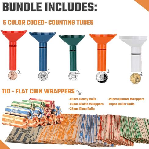 Coin Storage & Sorter Tubes 4 Color – Coded Coin Counters Tubes and Assorted Coin Wrappers in Saudi Arabia