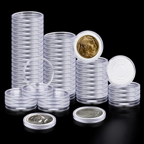 63PCS Silver Dollar Coin Holder, Clear Coin Capsules, Coin Holders for Collectors, Plastic Coin Case for Morgan Silver Dollar, Coin Protectors with Adjustable Gasket (17/20/25/27/30/33/38/40mm) in Saudi Arabia